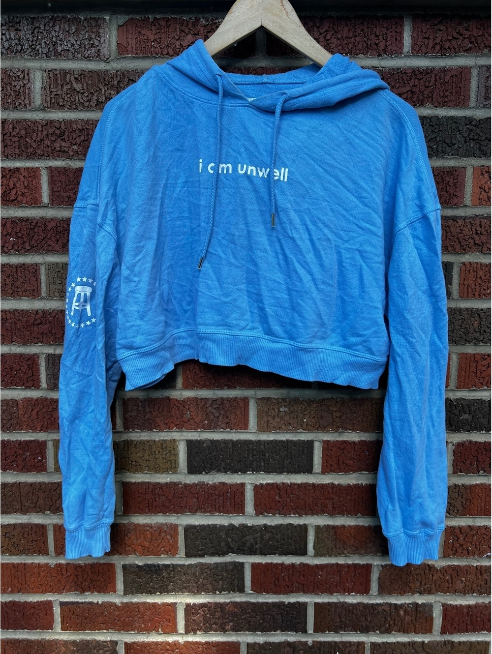 Barstool Chicks Light Blue I Am Unwell Cropped Pullover Hoodie Top